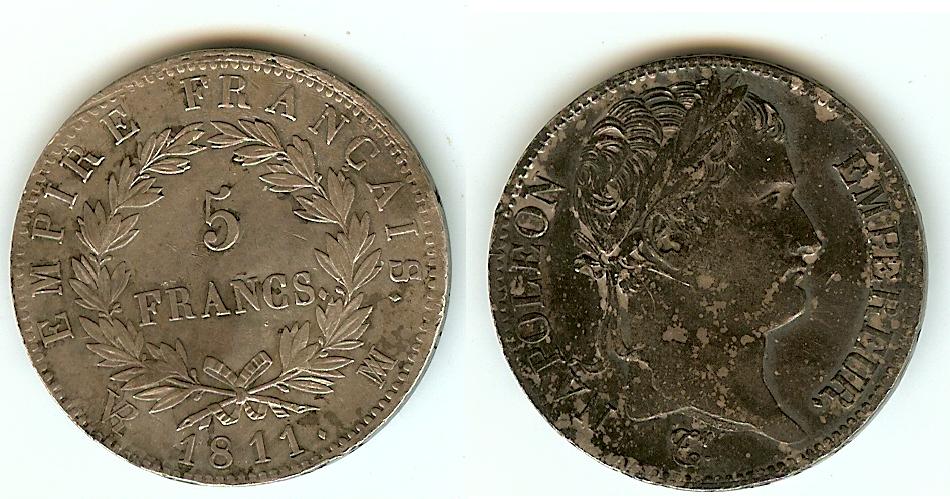 5 Francs Napoléon Epereur 1811MA Marseille TTB++